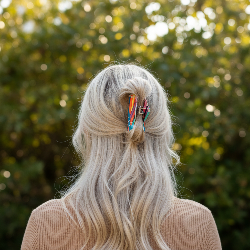 Platinum blonde with rainbow pencil clip