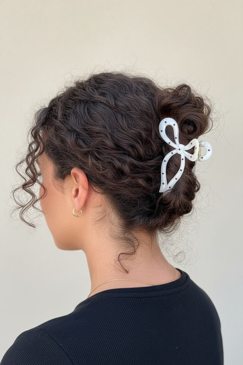 Polka dot bow - half-up curly