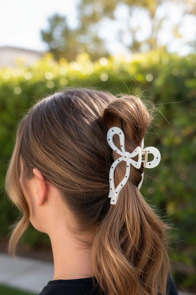 Polka dot bow - high ponytail