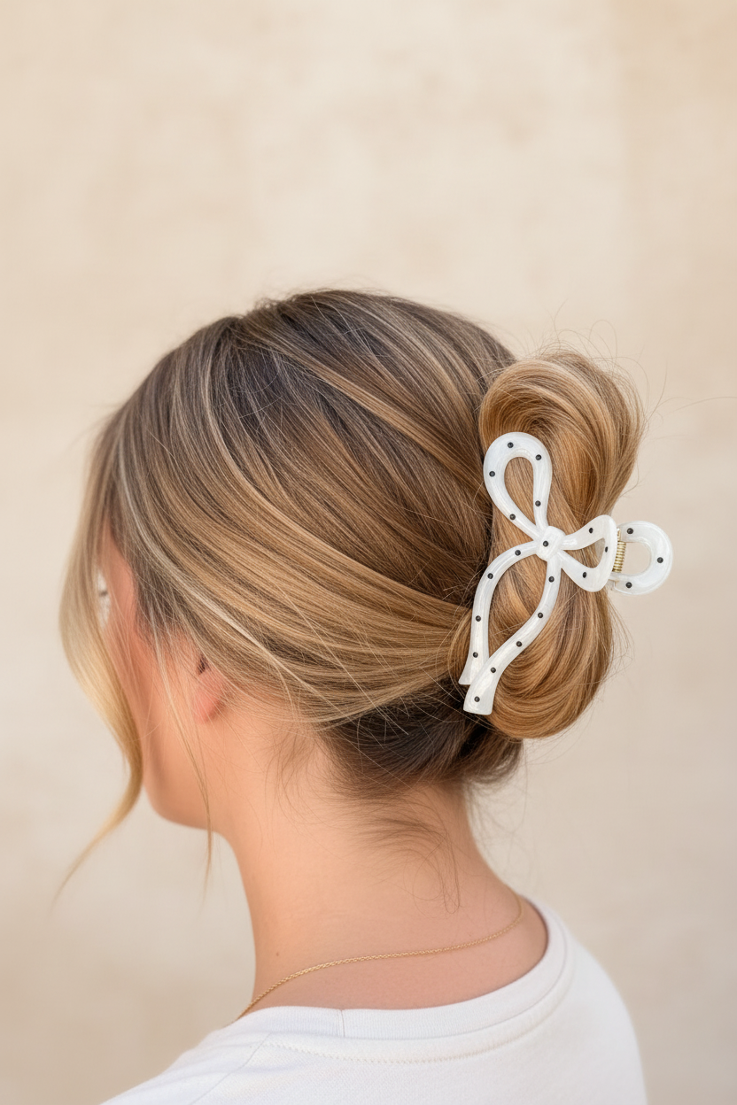 Polka dot bow - low chignon
