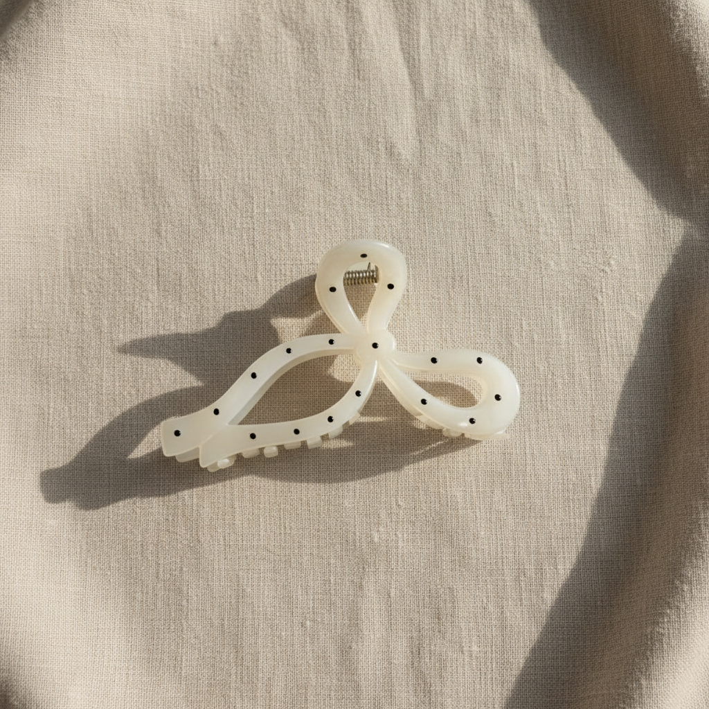 Polka dot bow on oatmeal linen