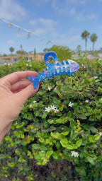 Deep Blue Fish Bones Hair Claw Clip
