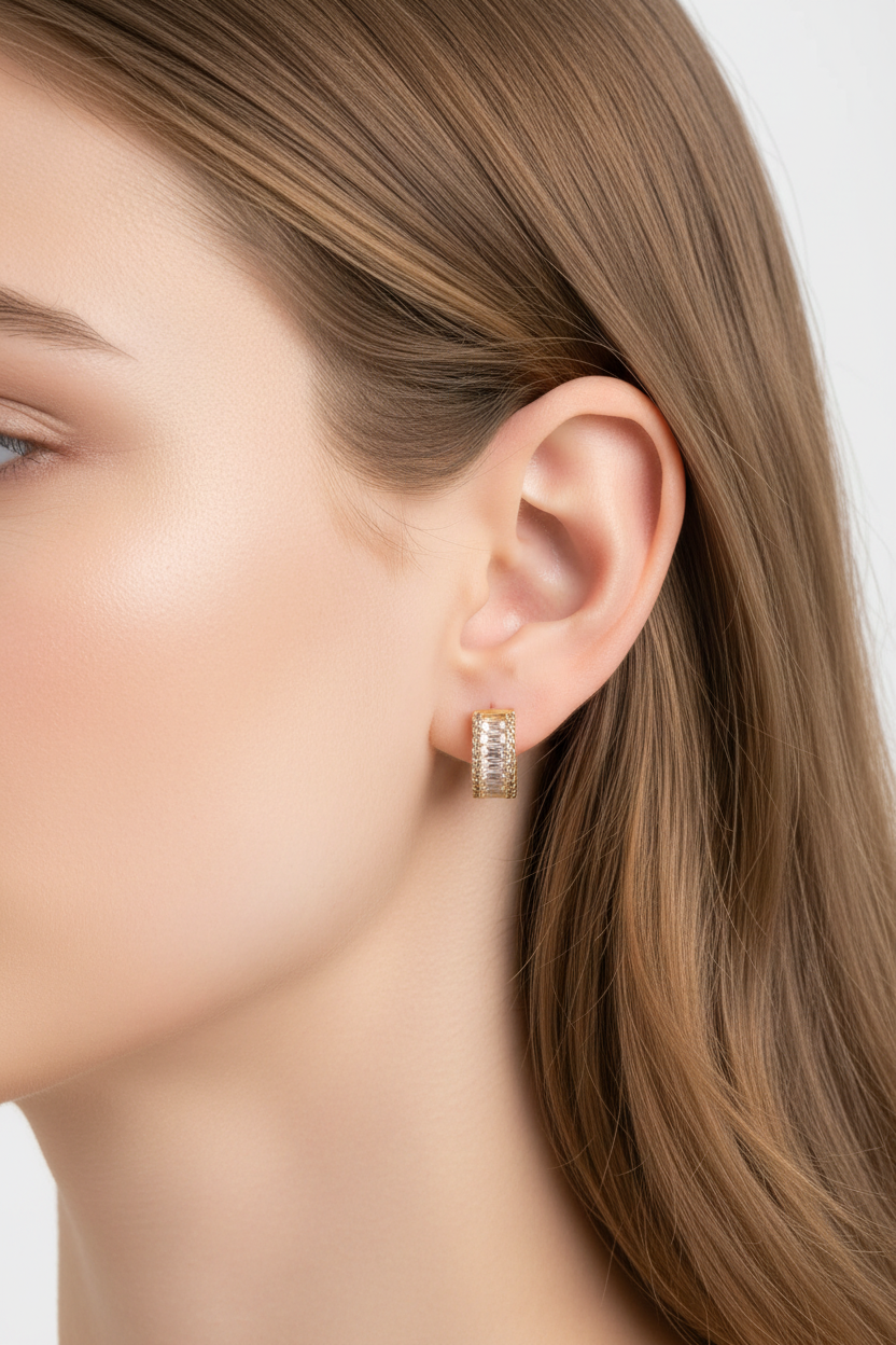 Profile with tiny understated earrings
