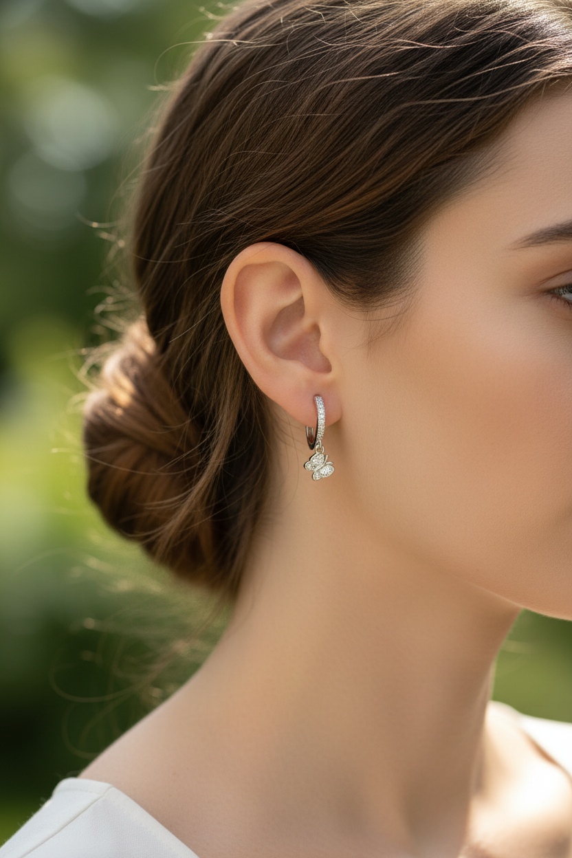 Profile with tiny understated earrings