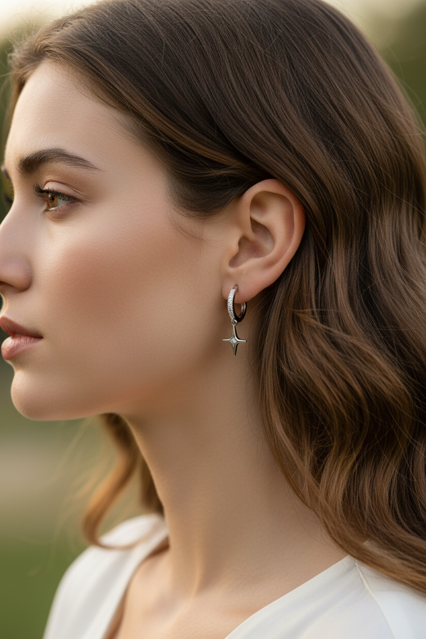 Profile with tiny understated earrings