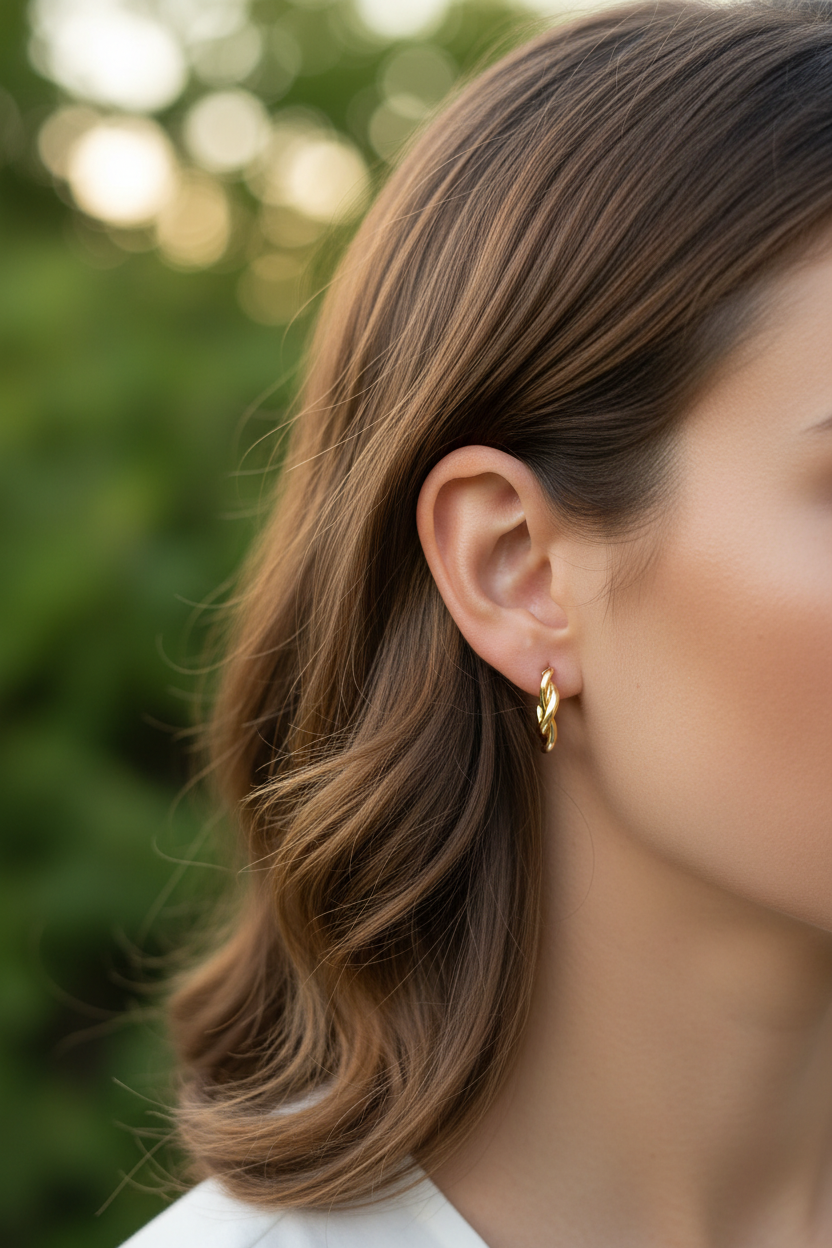 Profile with tiny understated earrings