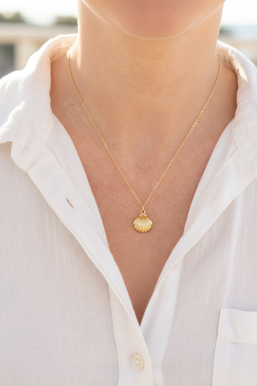 Seashell necklace lifestyle linen