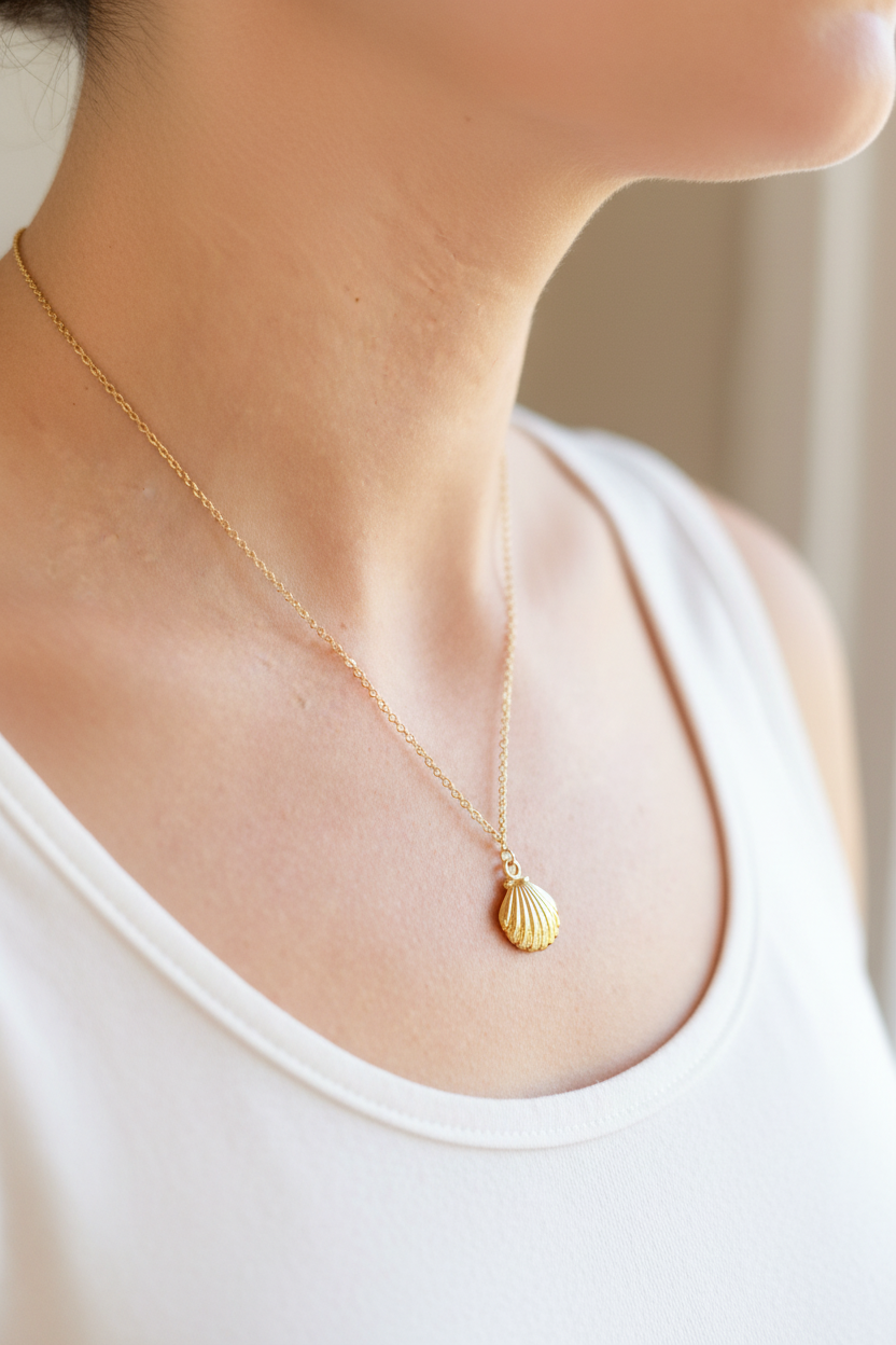Seashell necklace side white top