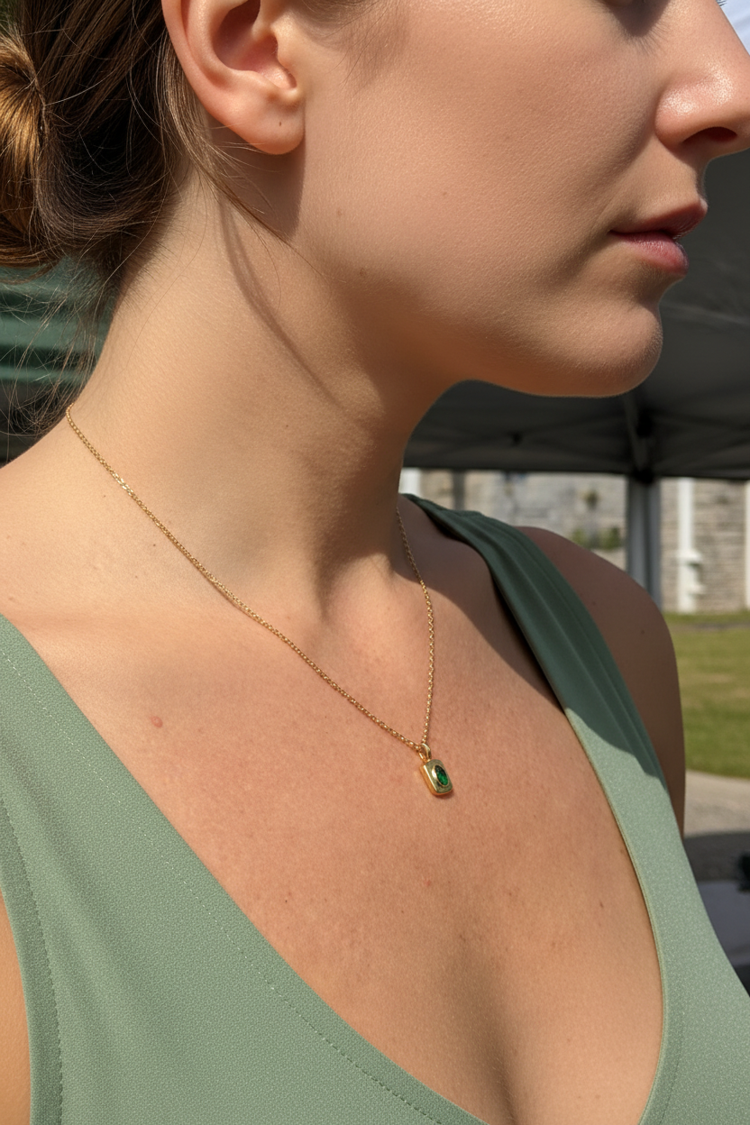 Side profile showing necklace detail
