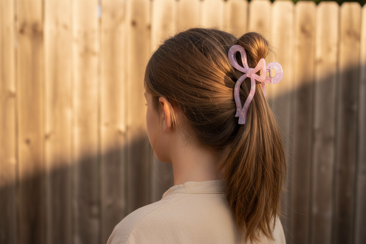 Small bow in ponytail