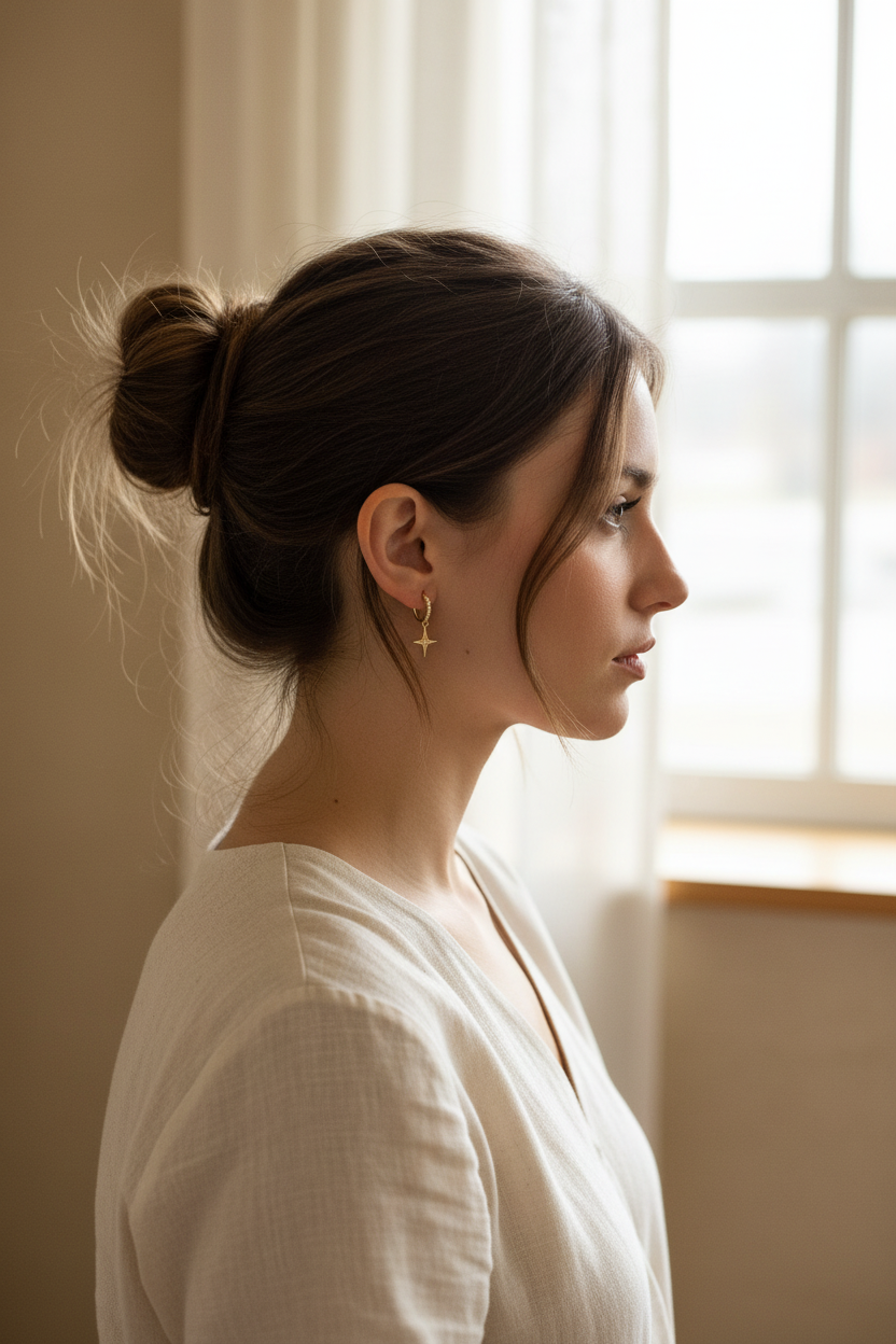 Small hoops messy bun