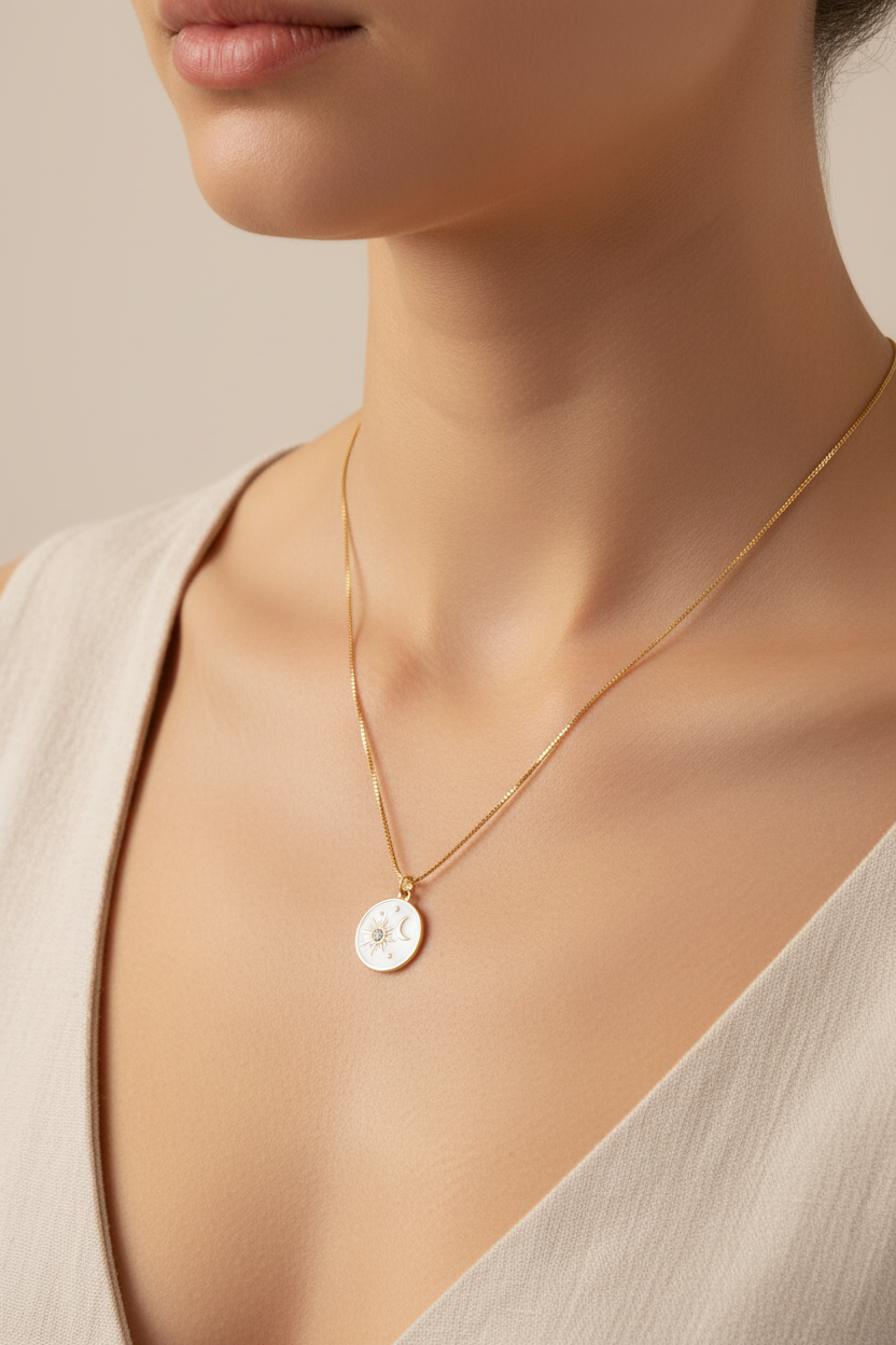 Sun and moon necklace portrait