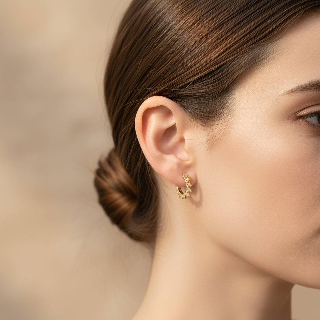 Tiny star earrings side profile