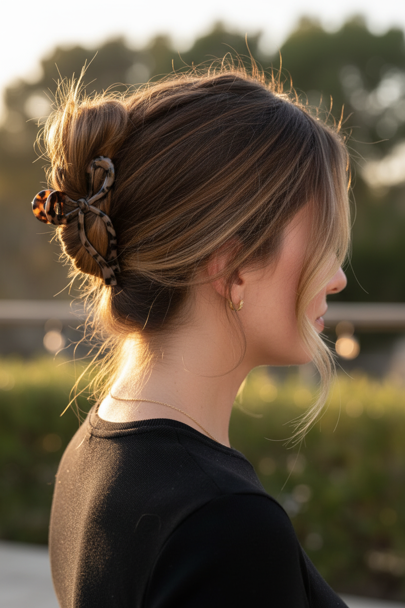 Tortoiseshell bow clip - low bun