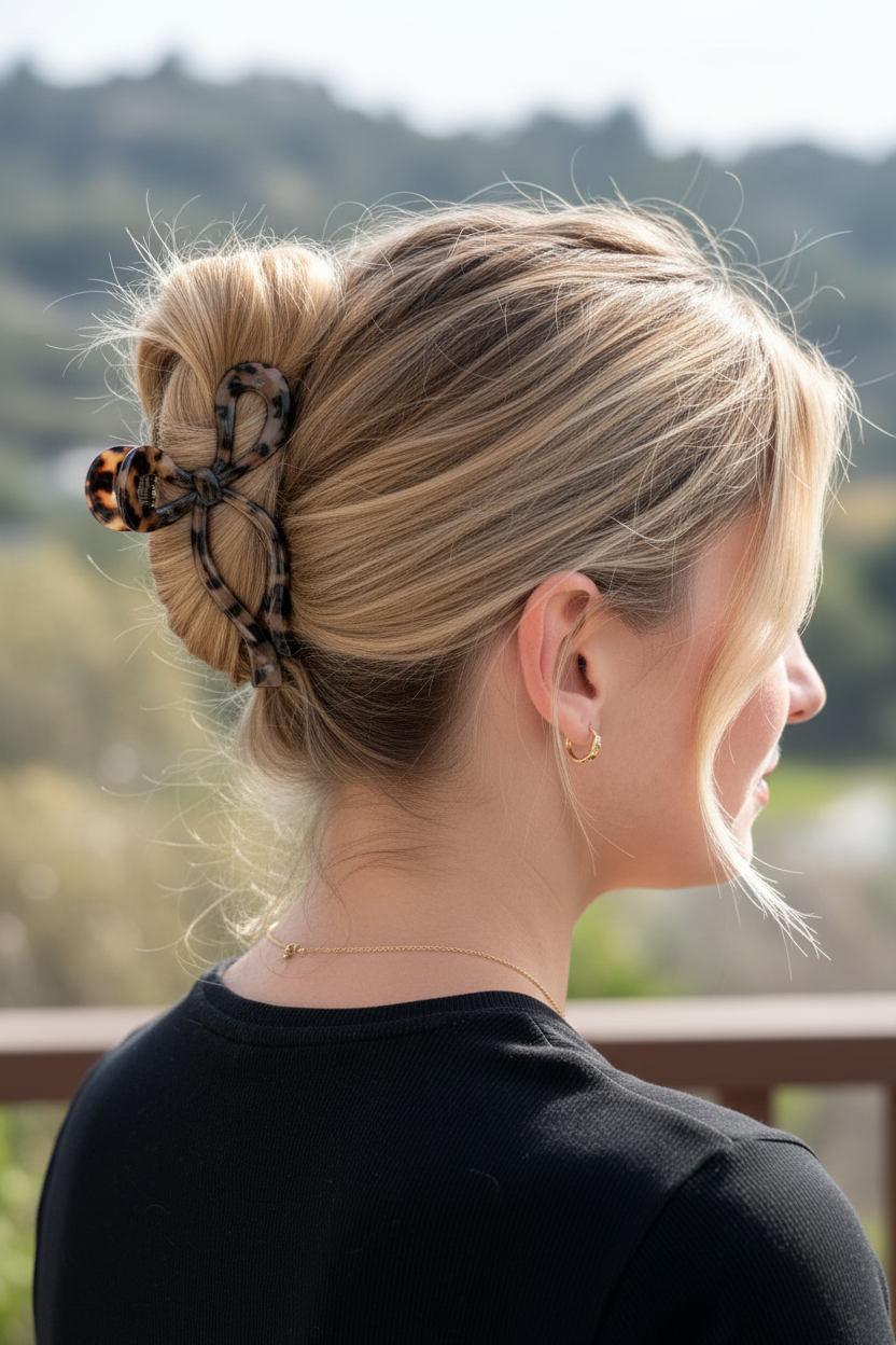 Tortoiseshell bow - French twist with landscape