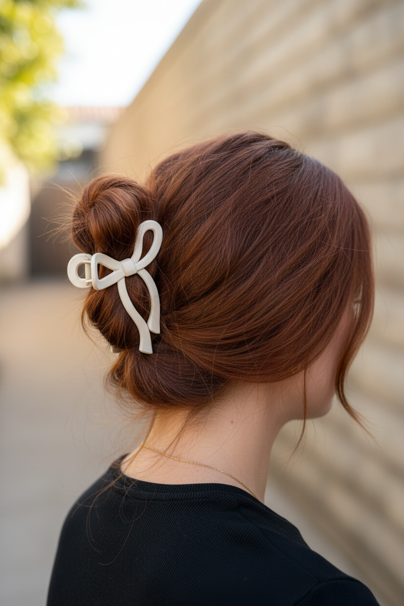 White bow clip - side bun