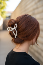 White bow clip - side bun