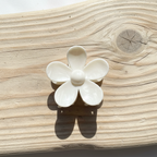 White flower clip on driftwood